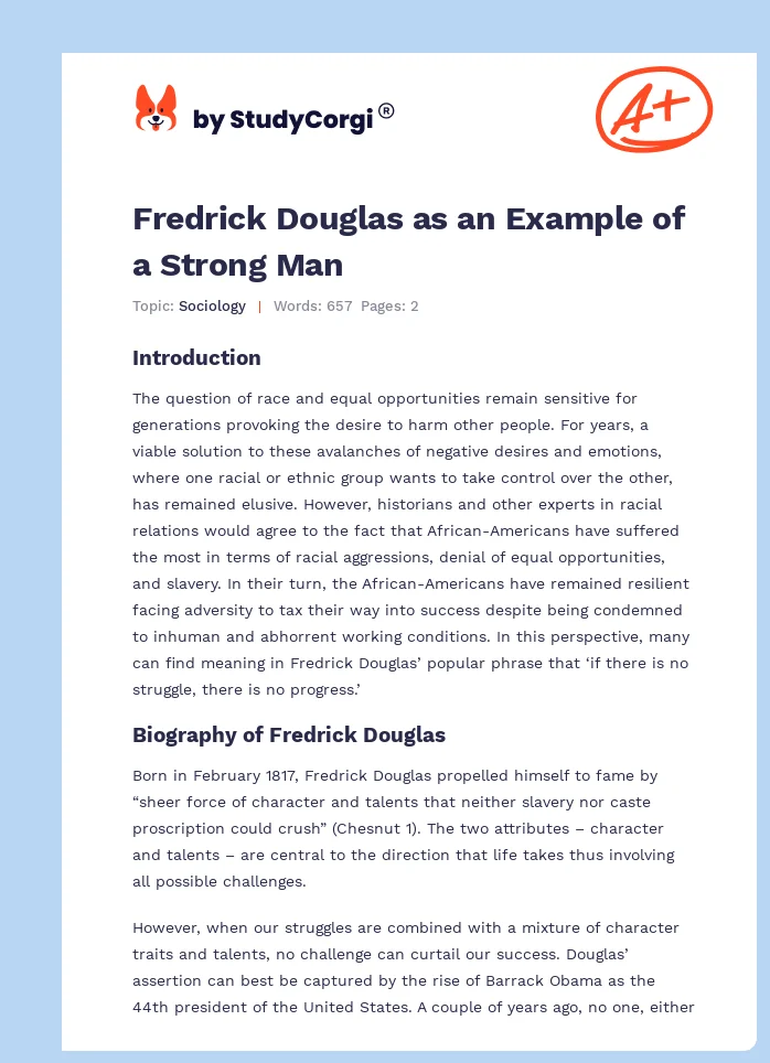 Fredrick Douglas as an Example of a Strong Man. Page 1