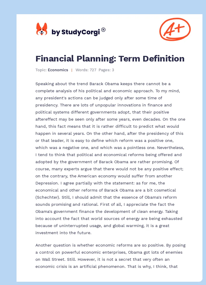 Financial Planning: Term Definition. Page 1