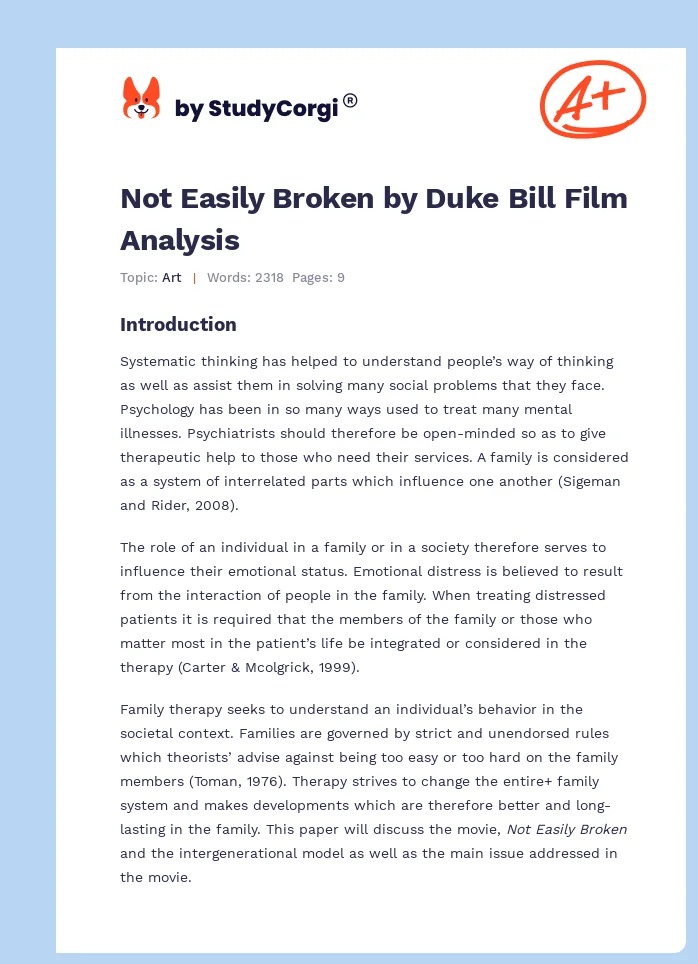 Not Easily Broken by Duke Bill Film Analysis. Page 1