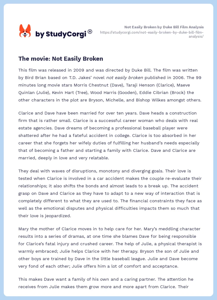 Not Easily Broken by Duke Bill Film Analysis. Page 2