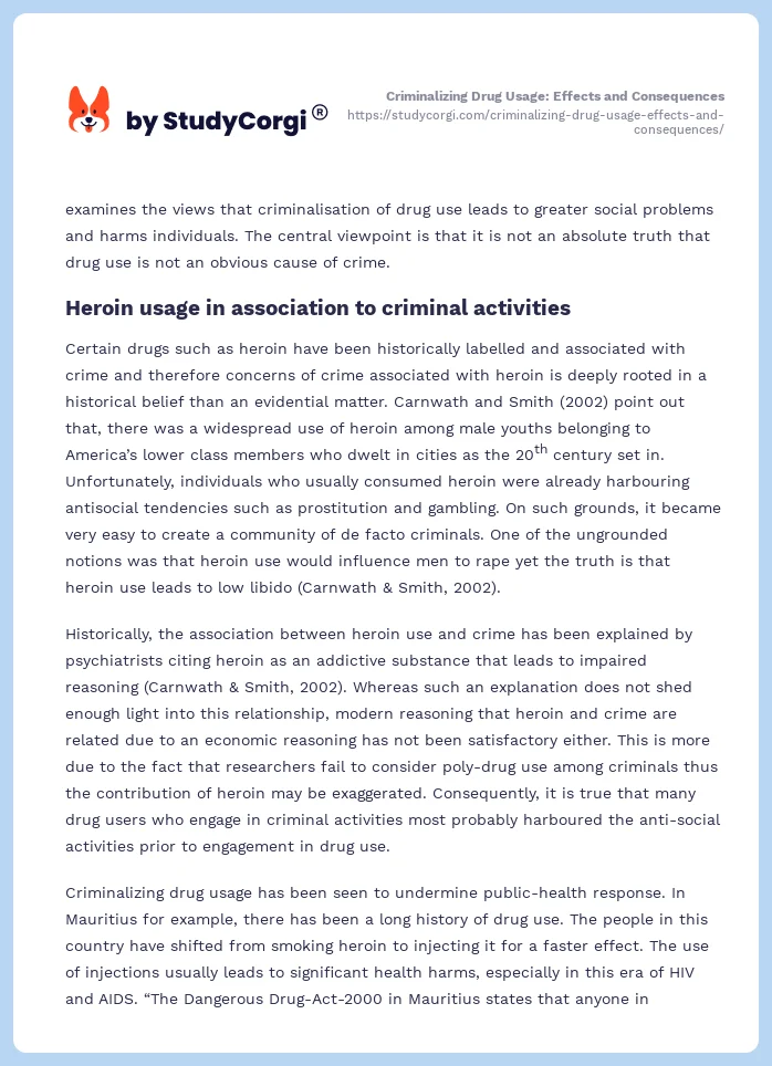 Criminalizing Drug Usage: Effects and Consequences. Page 2