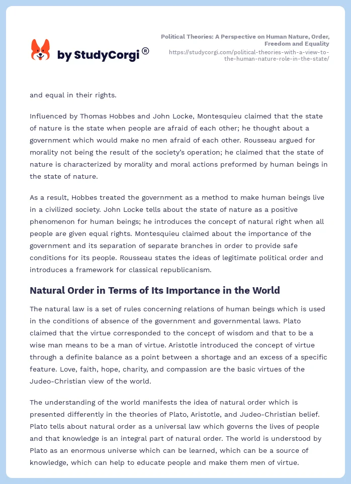 Political Theories: A Perspective on Human Nature, Order, Freedom and Equality. Page 2