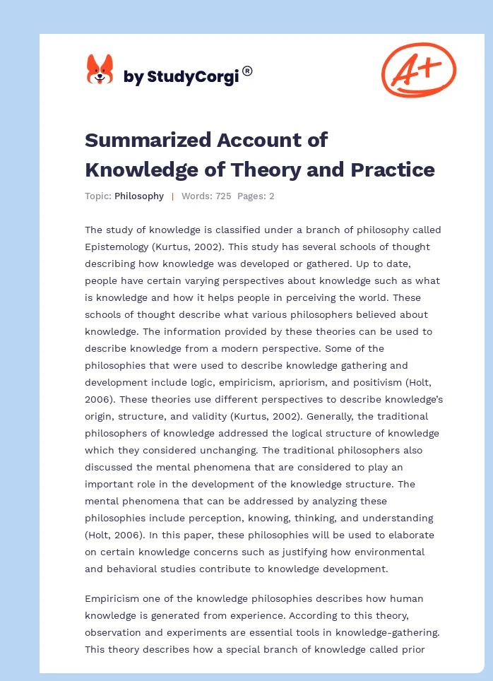 Summarized Account of Knowledge of Theory and Practice. Page 1