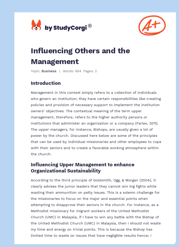 Influencing Others and the Management. Page 1