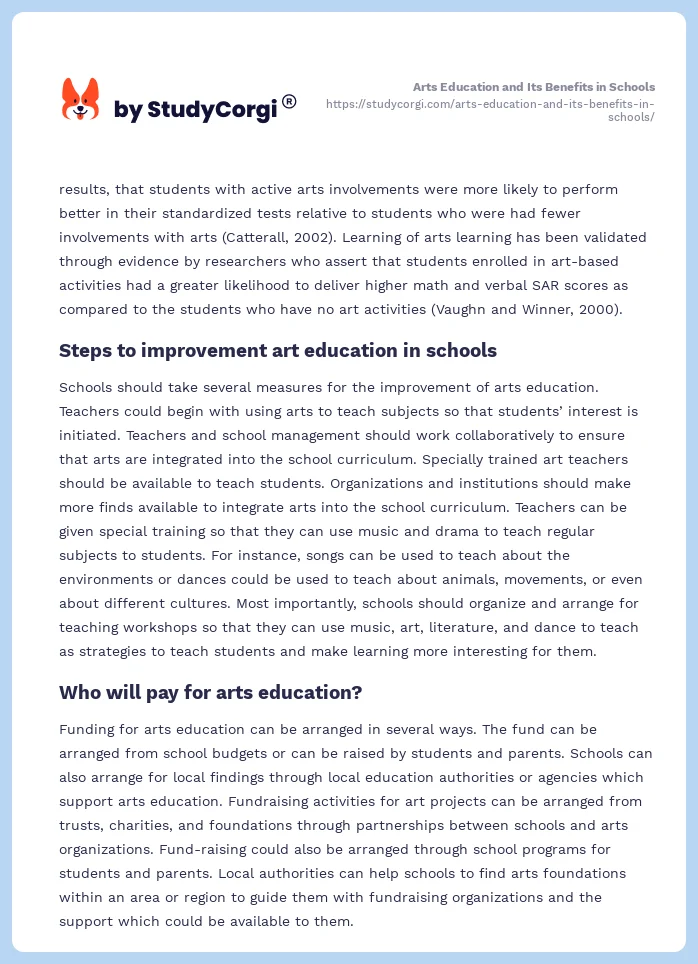 Arts Education and Its Benefits in Schools. Page 2