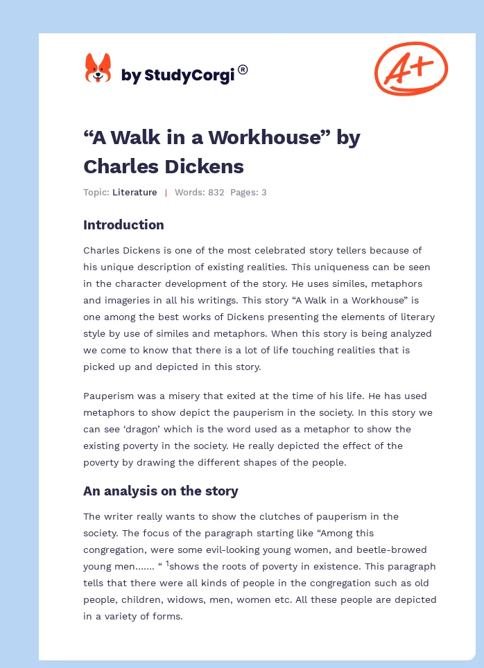 “A Walk in a Workhouse” by Charles Dickens. Page 1