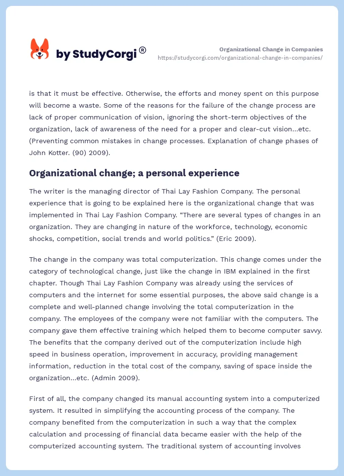 Organizational Change in Companies. Page 2