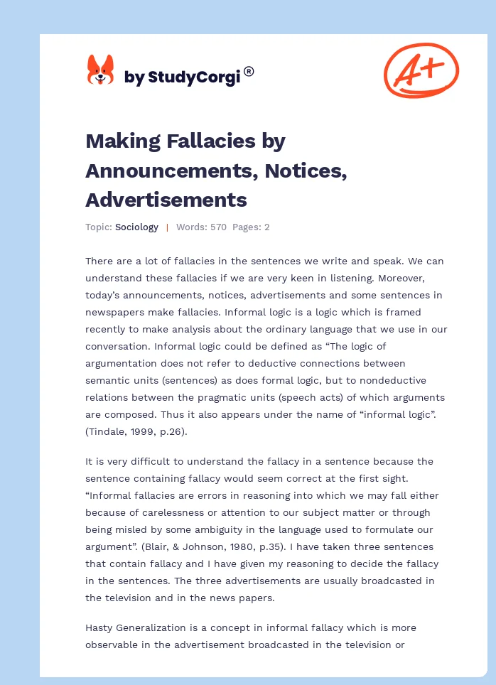 Making Fallacies by Announcements, Notices, Advertisements. Page 1