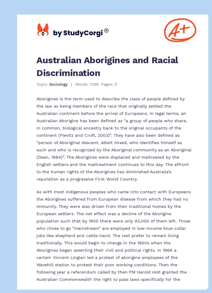 Australian Aborigines and Racial Discrimination. Page 1