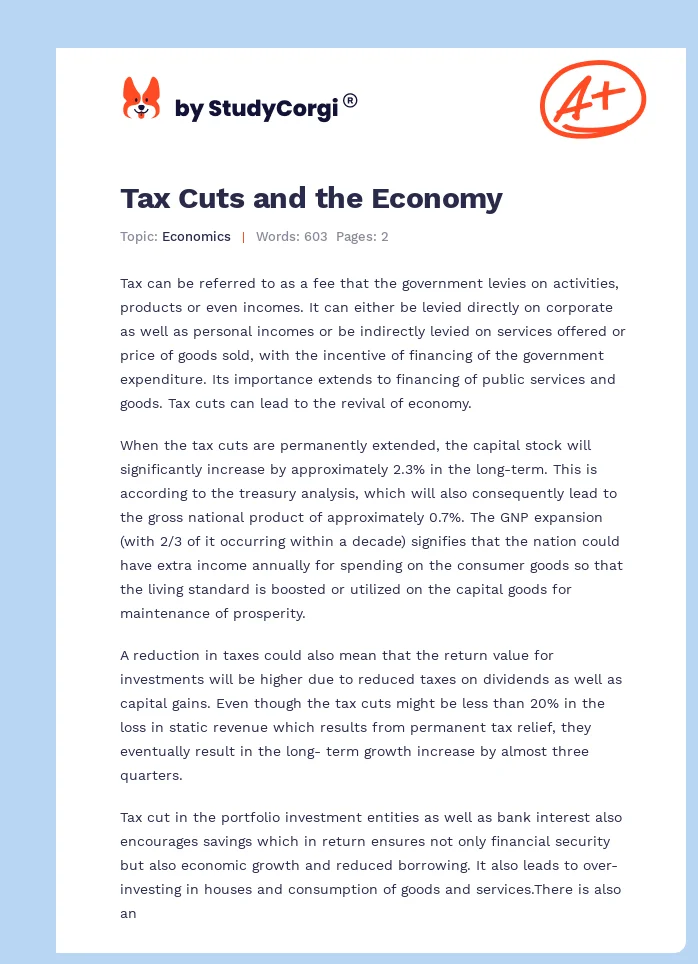 Tax Cuts and the Economy. Page 1