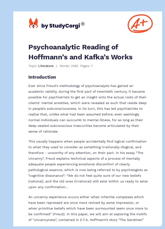 Psychoanalytic Reading of Hoffmann’s and Kafka’s Works. Page 1