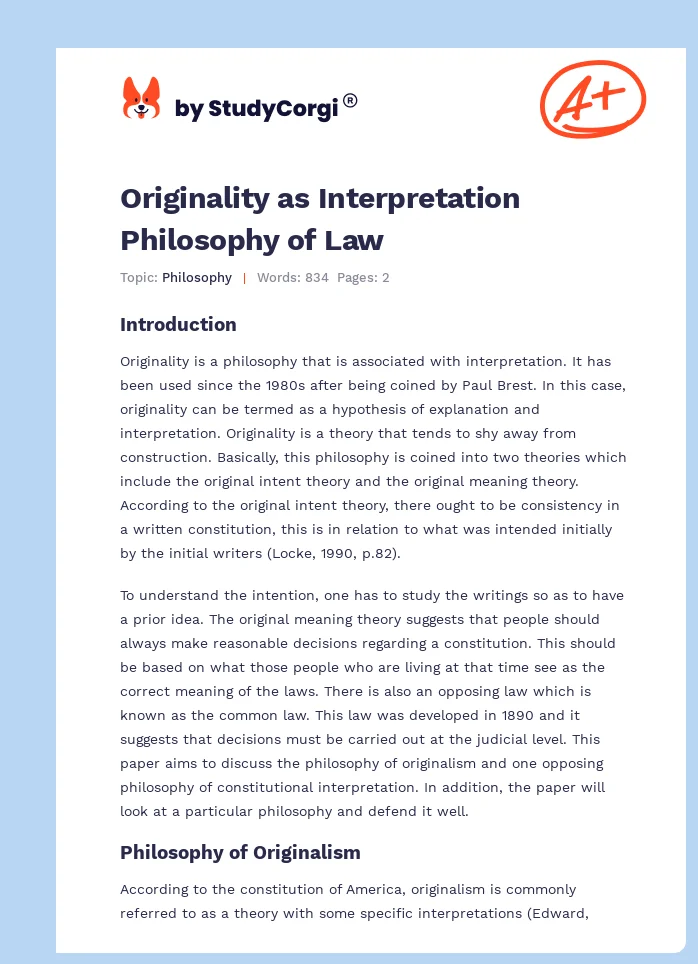 Originality as Interpretation Philosophy of Law. Page 1