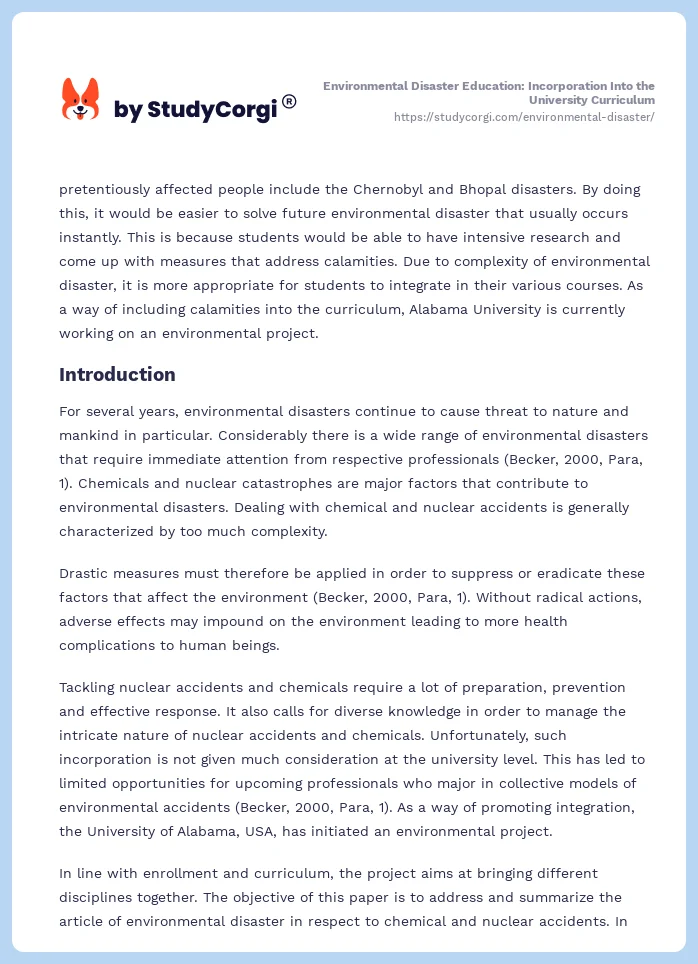 Environmental Disaster Education: Incorporation Into the University Curriculum. Page 2