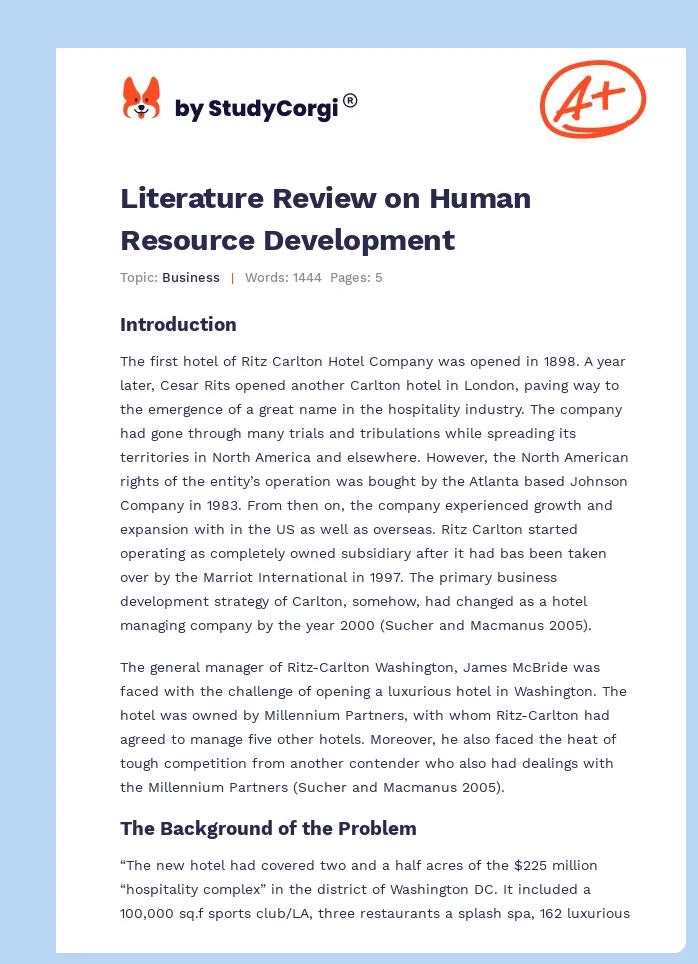 Literature Review on Human Resource Development. Page 1