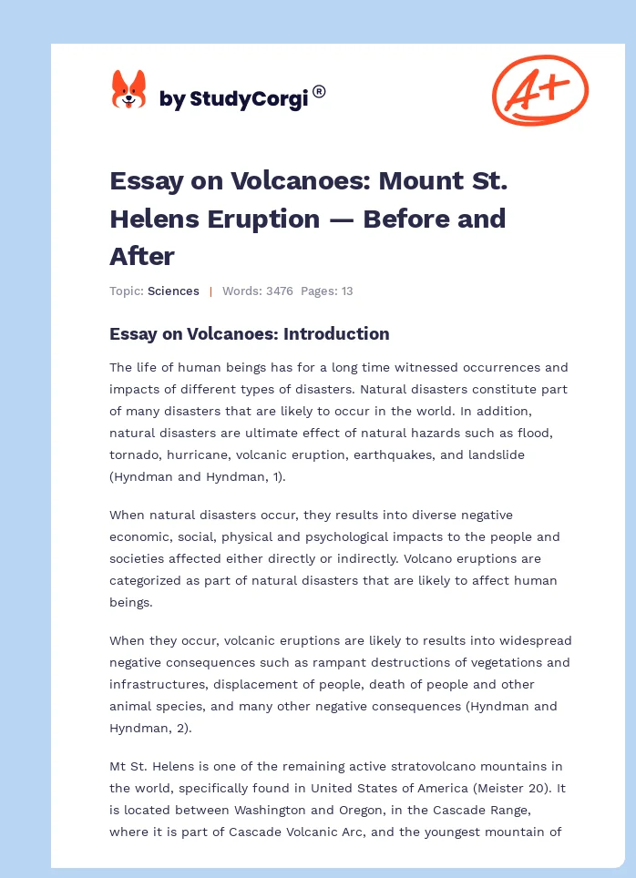 Essay on Volcanoes: Mount St. Helens Eruption — Before and After. Page 1