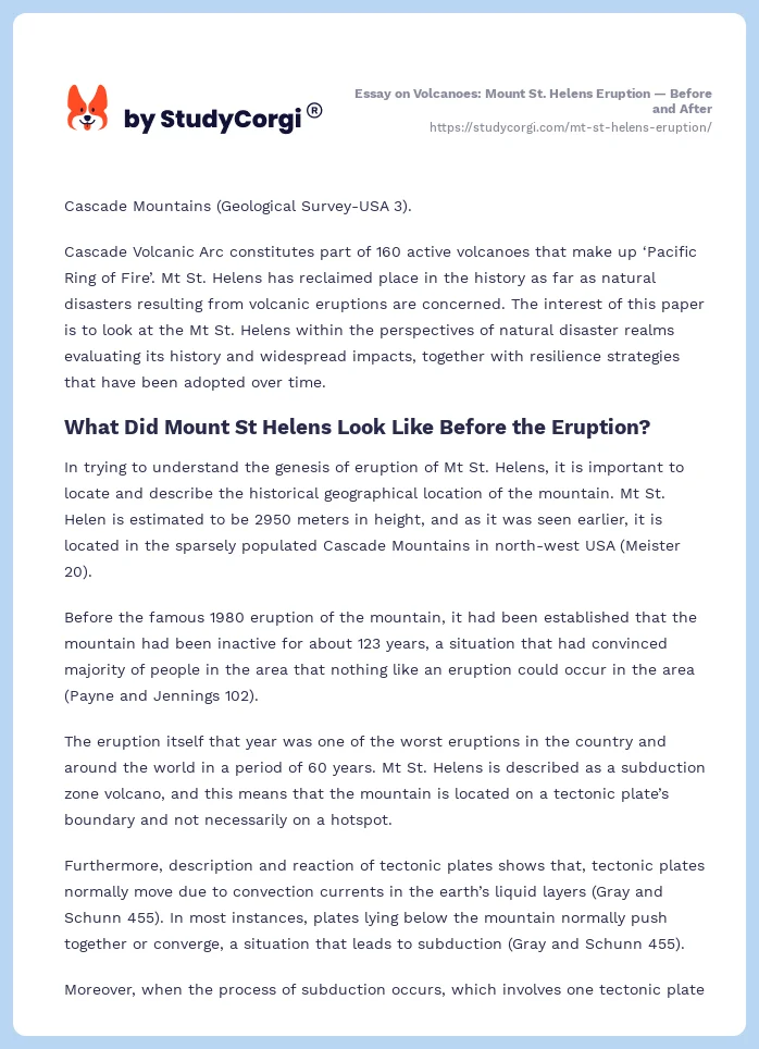 Essay on Volcanoes: Mount St. Helens Eruption — Before and After. Page 2