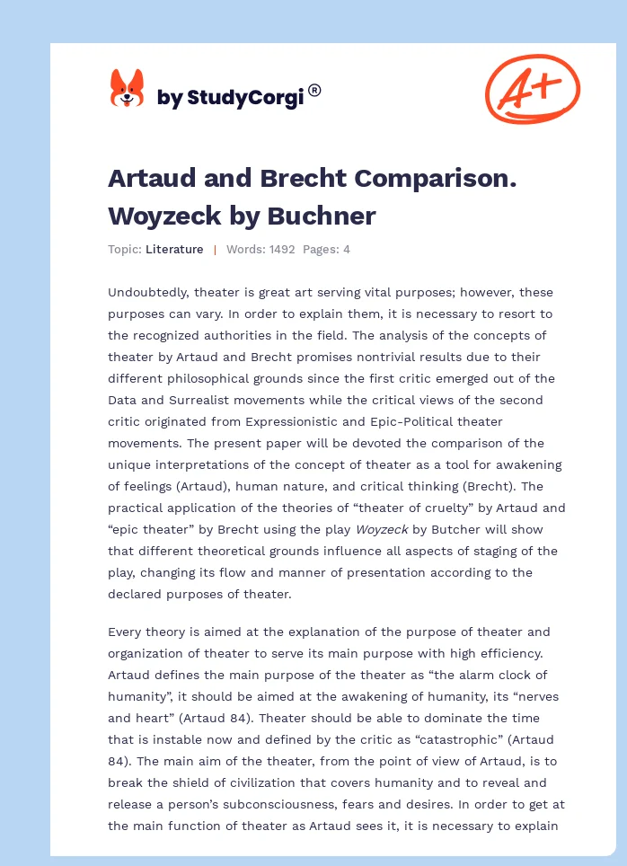 Artaud and Brecht Comparison. Woyzeck by Buchner. Page 1