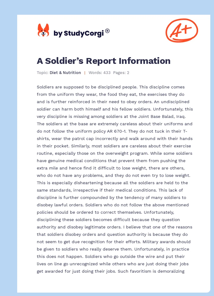 A Soldier’s Report Information. Page 1