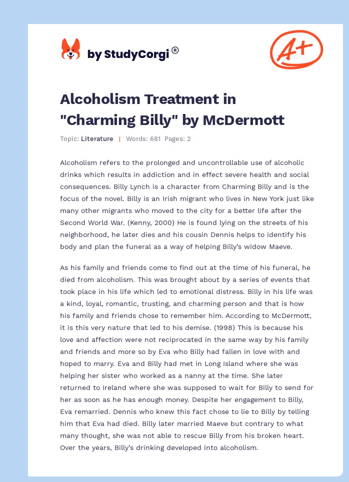 Alcoholism Treatment in "Charming Billy" by McDermott. Page 1