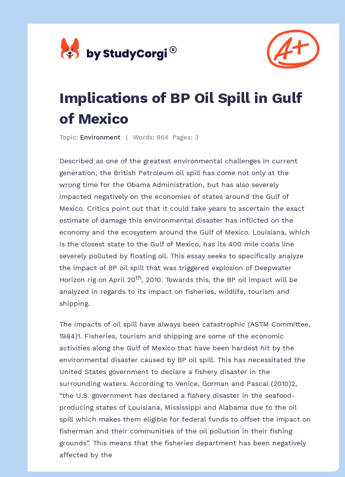 Implications of BP Oil Spill in Gulf of Mexico. Page 1