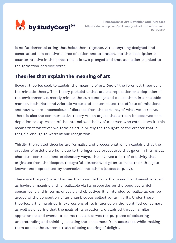 Philosophy of Art: Definition and Purposes. Page 2