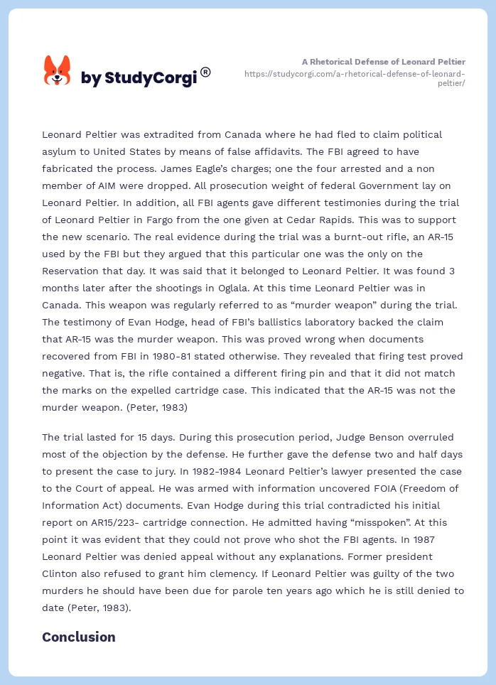 A Rhetorical Defense of Leonard Peltier. Page 2