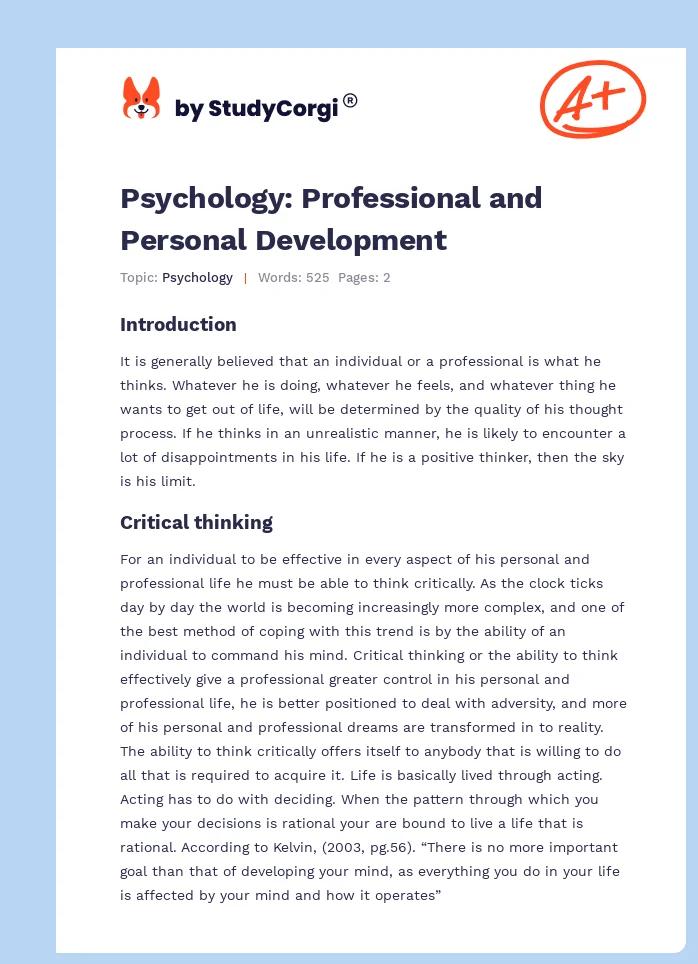 Psychology: Professional and Personal Development. Page 1