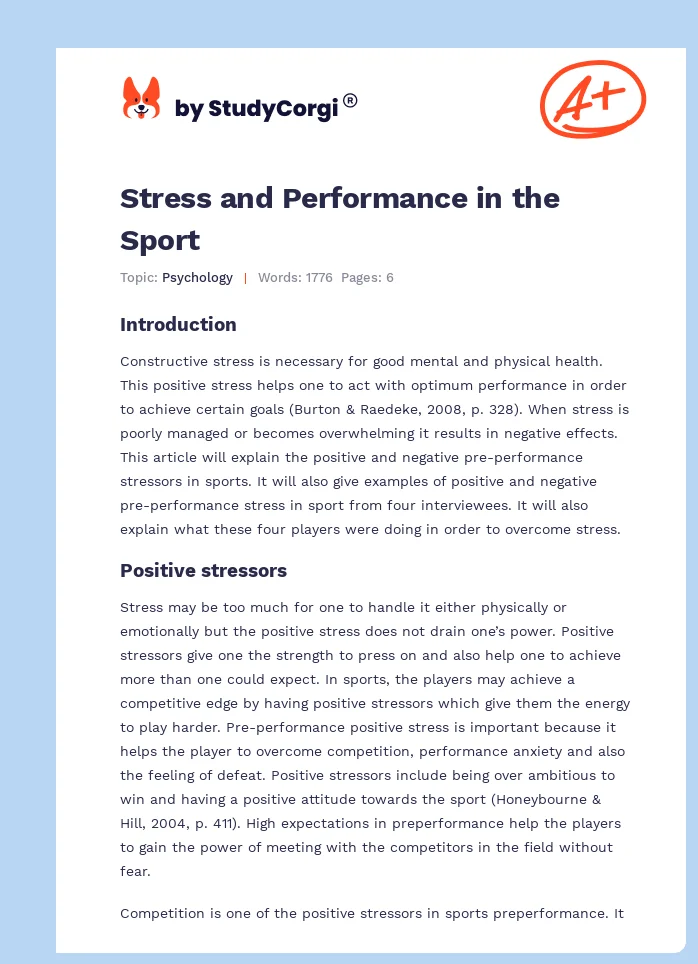 Stress and Performance in the Sport. Page 1