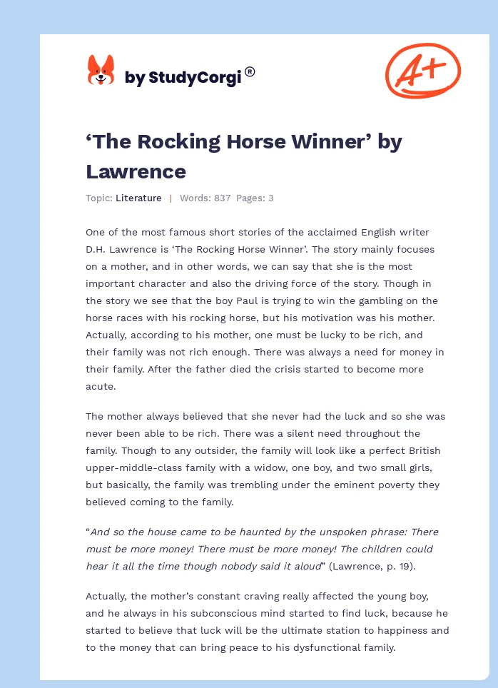 ‘The Rocking Horse Winner’ by Lawrence. Page 1