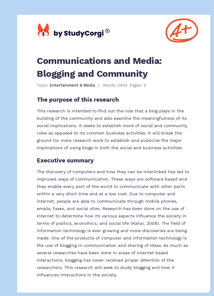 Communications and Media: Blogging and Community. Page 1
