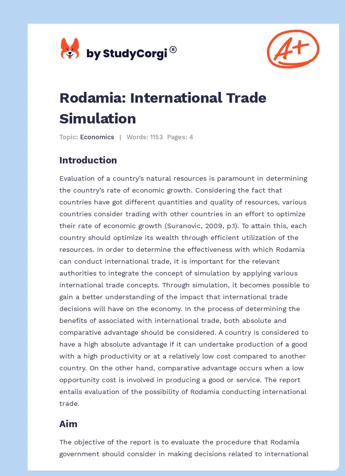 Rodamia: International Trade Simulation. Page 1
