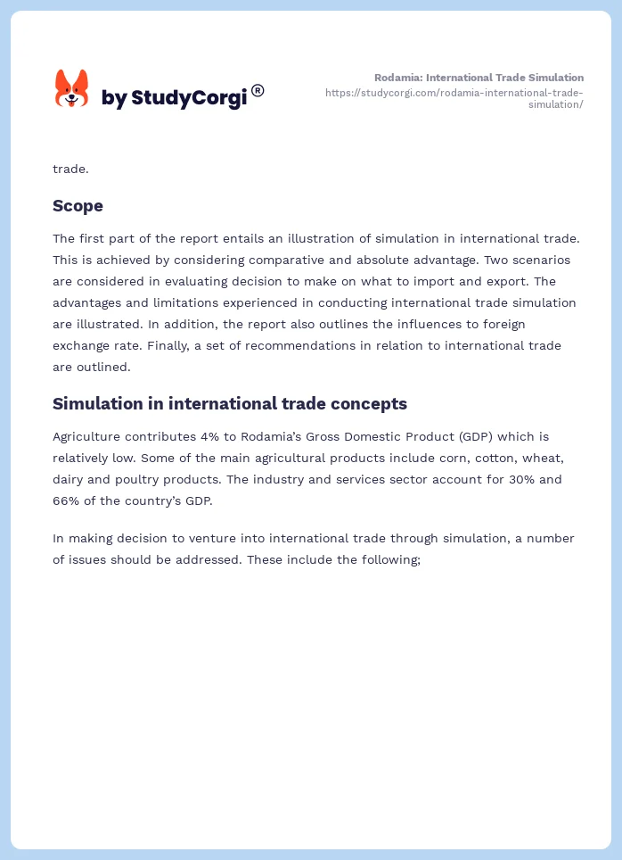 Rodamia: International Trade Simulation. Page 2