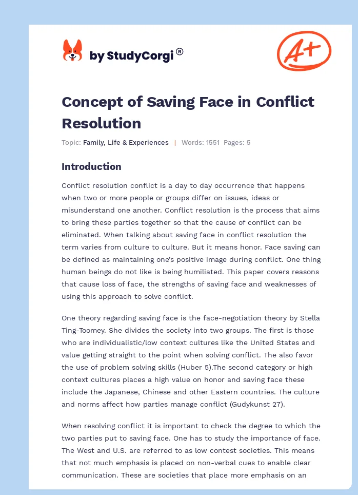 Concept of Saving Face in Conflict Resolution. Page 1
