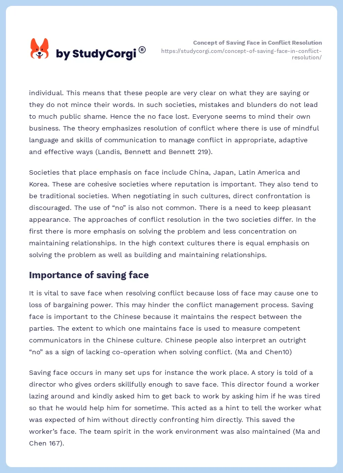 Concept of Saving Face in Conflict Resolution. Page 2