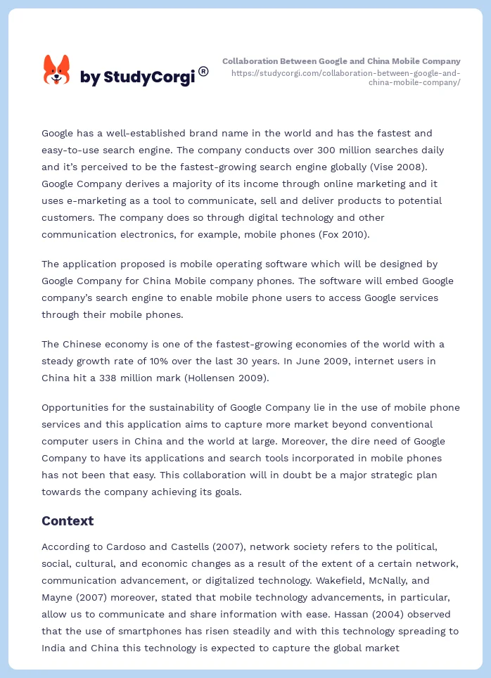 Collaboration Between Google and China Mobile Company. Page 2