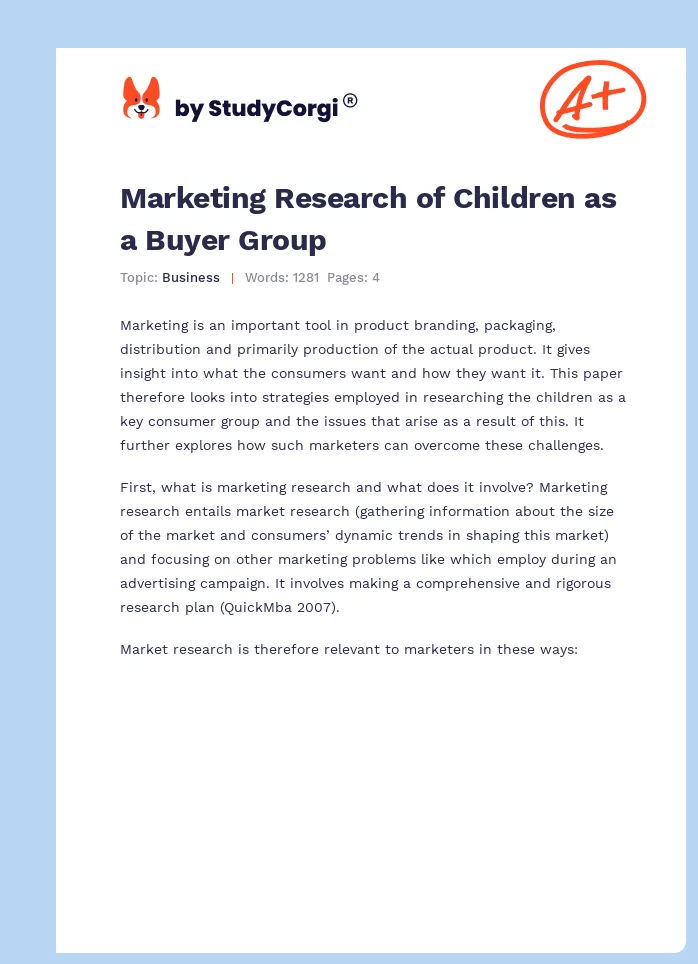 Marketing Research of Children as a Buyer Group. Page 1