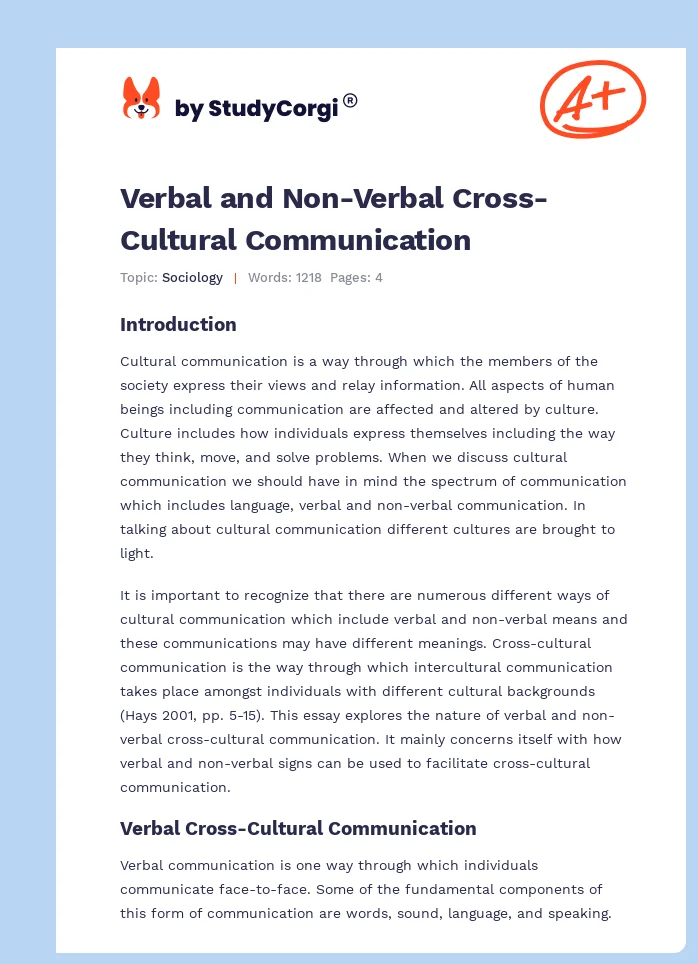 Verbal and Non-Verbal Cross-Cultural Communication. Page 1
