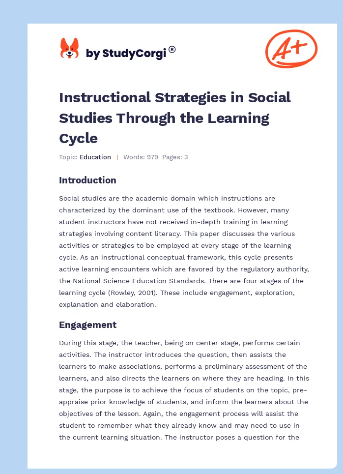Instructional Strategies in Social Studies Through the Learning Cycle. Page 1