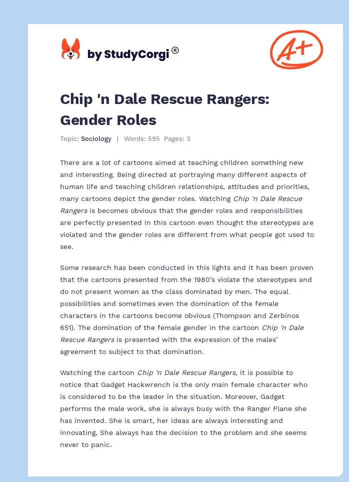 Chip 'n Dale Rescue Rangers: Gender Roles. Page 1