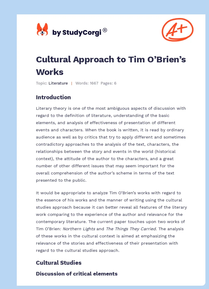 Cultural Approach to Tim O’Brien’s Works. Page 1