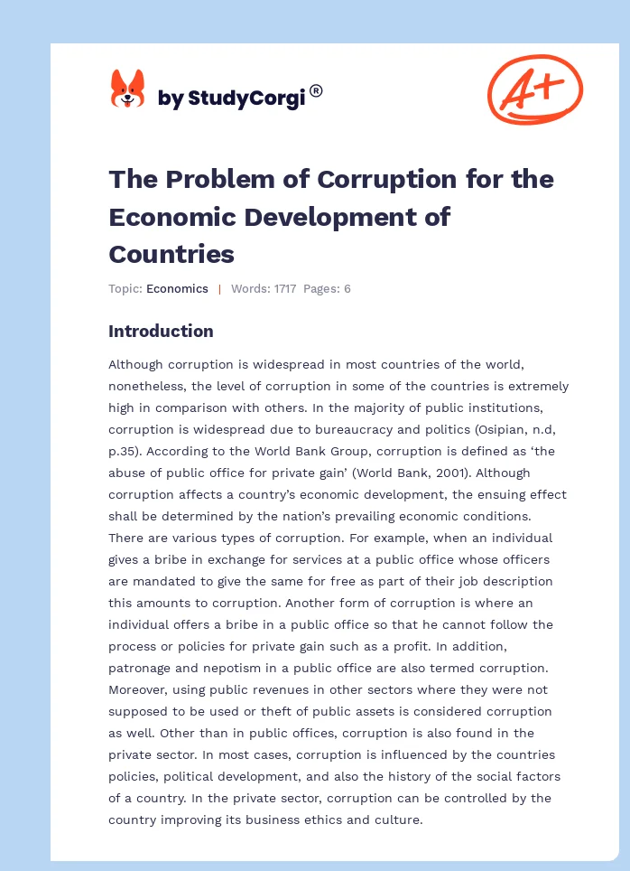 The Problem of Corruption for the Economic Development of Countries. Page 1