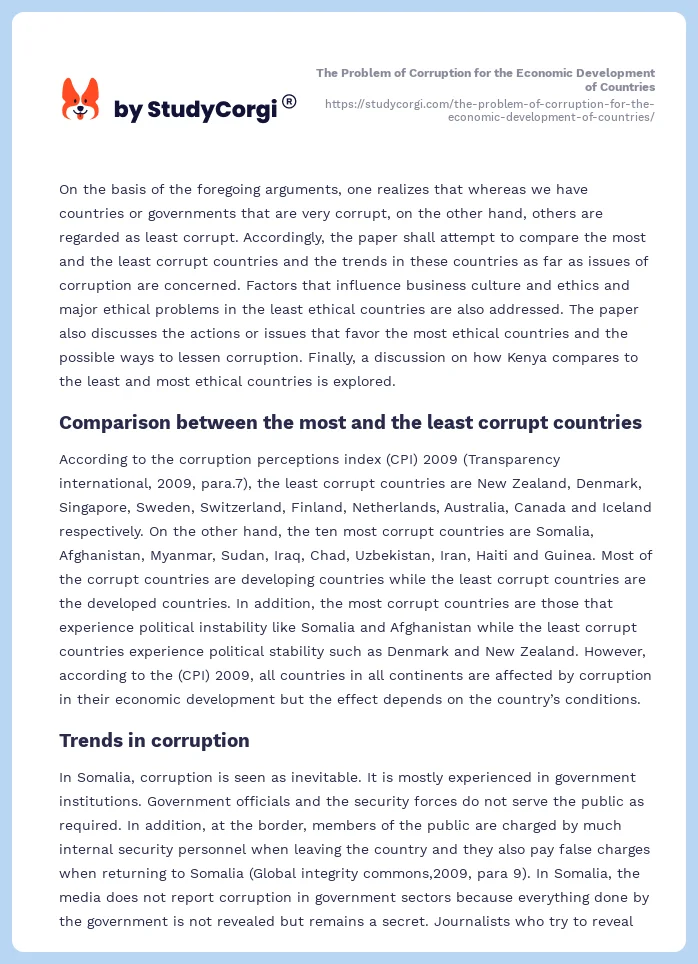 The Problem of Corruption for the Economic Development of Countries. Page 2