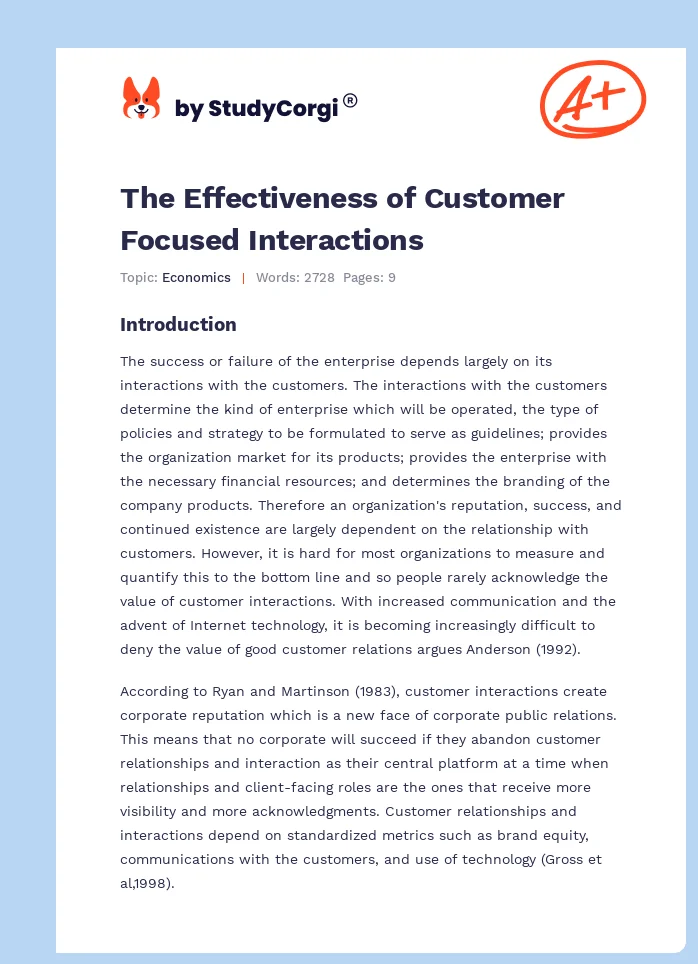 The Effectiveness of Customer Focused Interactions. Page 1