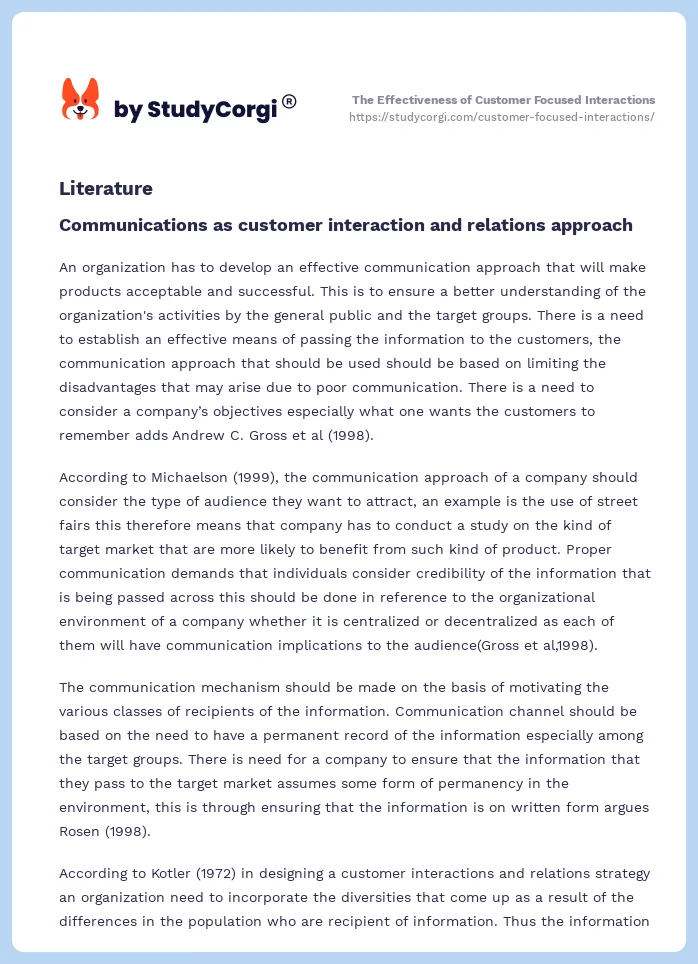 The Effectiveness of Customer Focused Interactions. Page 2