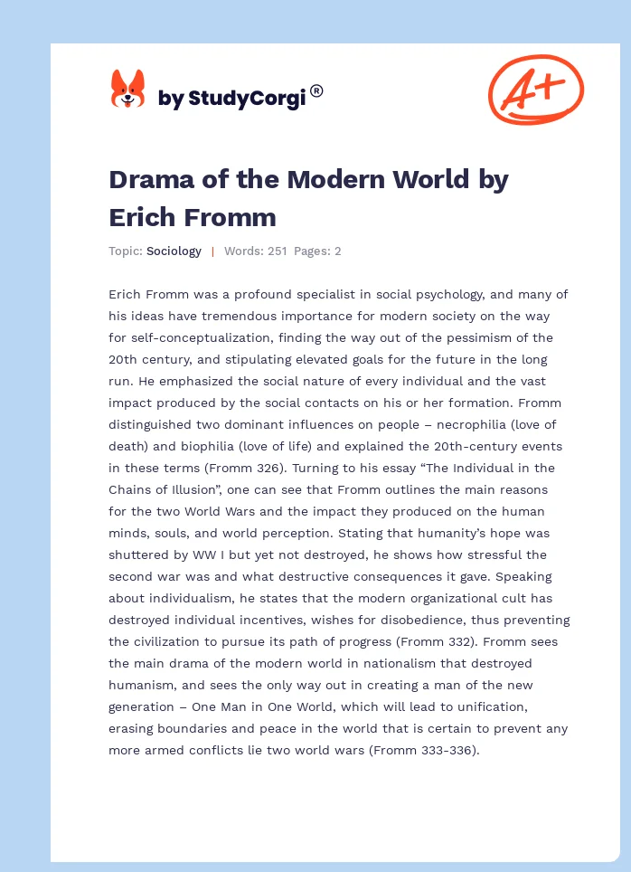 Drama of the Modern World by Erich Fromm. Page 1