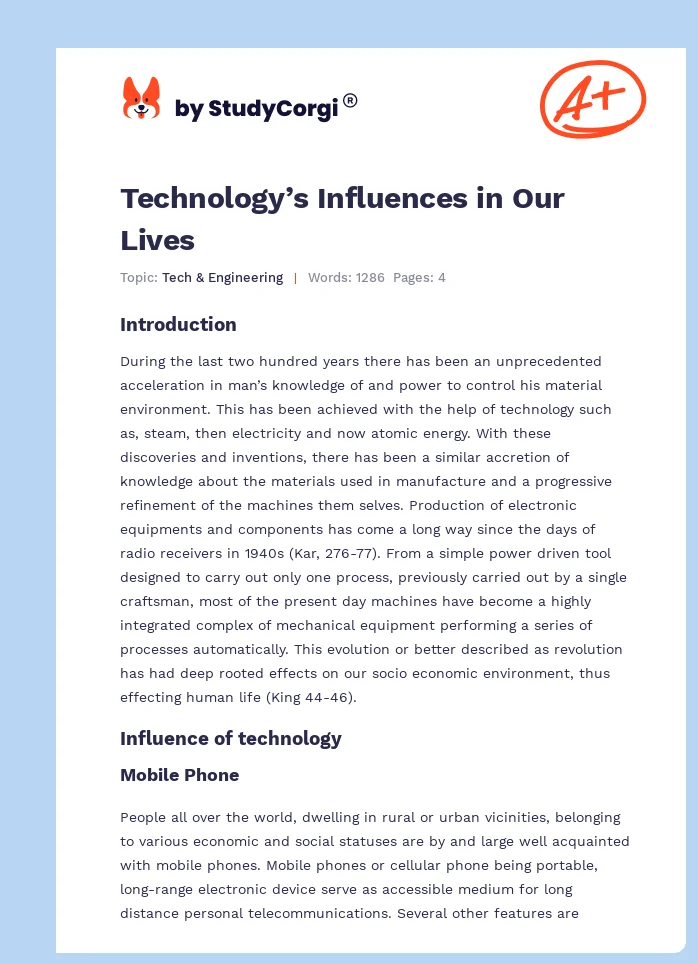 Technology’s Influences in Our Lives. Page 1