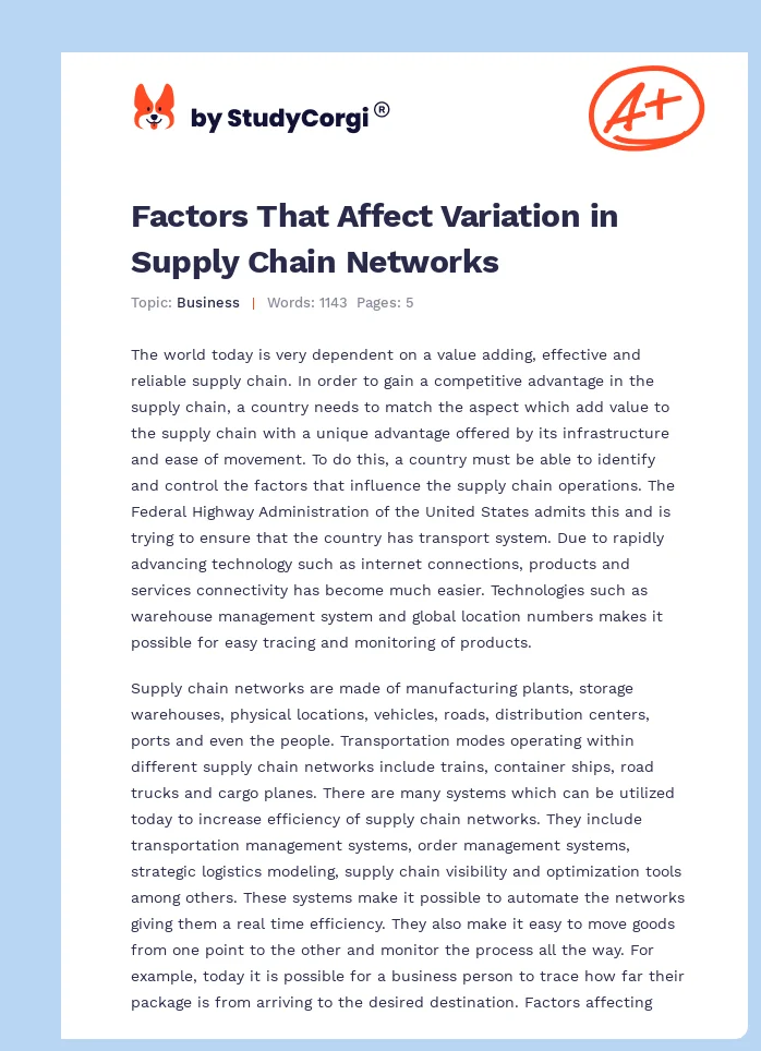 Factors That Affect Variation in Supply Chain Networks. Page 1
