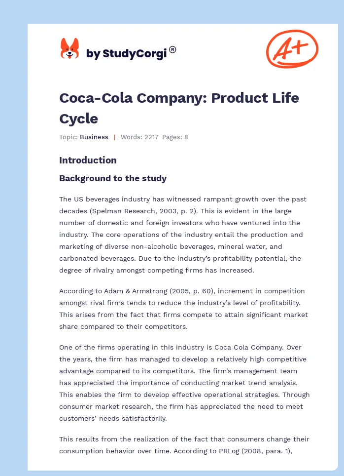 Coca-Cola Company: Product Life Cycle. Page 1