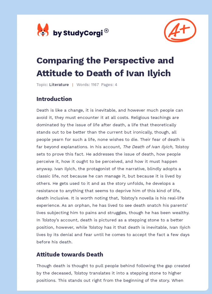 Comparing the Perspective and Attitude to Death of Ivan Ilyich. Page 1