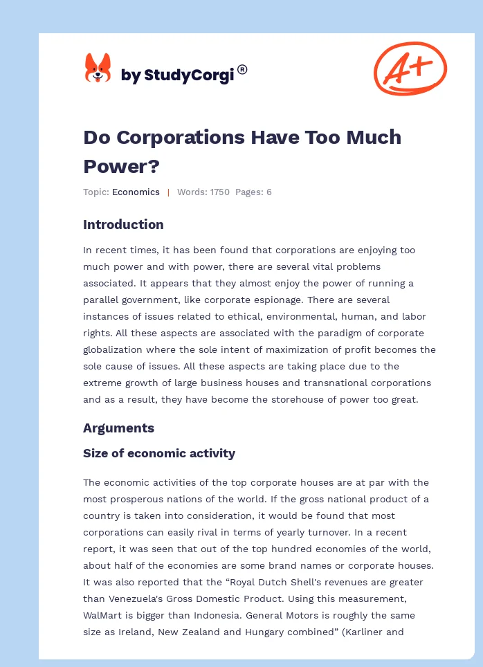 Do Corporations Have Too Much Power?. Page 1